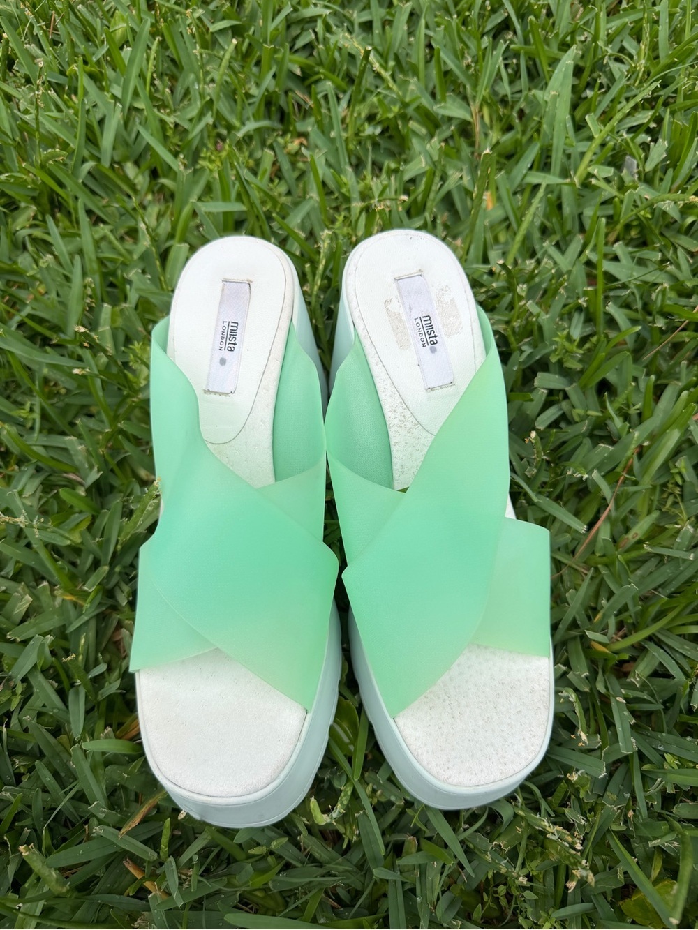 Miista London Mint Green Platform Mule Heels Size 8.5 Y2K 3.5” Heel - Picture 3 of 12